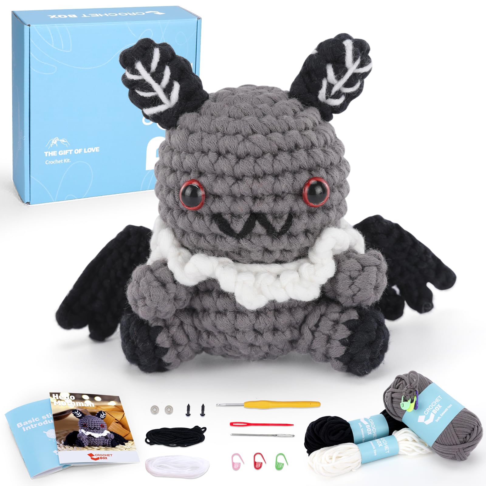 Mothman Beginner Crochet Kit for Adults - Easy Knitting Soft Yarn with Step-by-Step Video Tutorial - Christmas Birthday Gift
