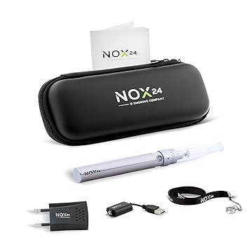 E-Zigarette eGo - E Zigaretten Einsteiger-Set inkl. Atomizer / Verdampfer mit Etui Komplettset ohne Nikotin - Original: Nox24 (Chrome)