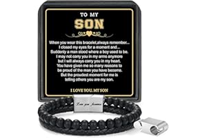 LUXEJEW Gifts for Men - Beaded Leather Bracelet 6mm Matte Agate Stone Bracelets for Men Dad Son Husband Boyfriend Grandpa Grandson Brother Uncle Nephew Adjustable Magnetic Clasp