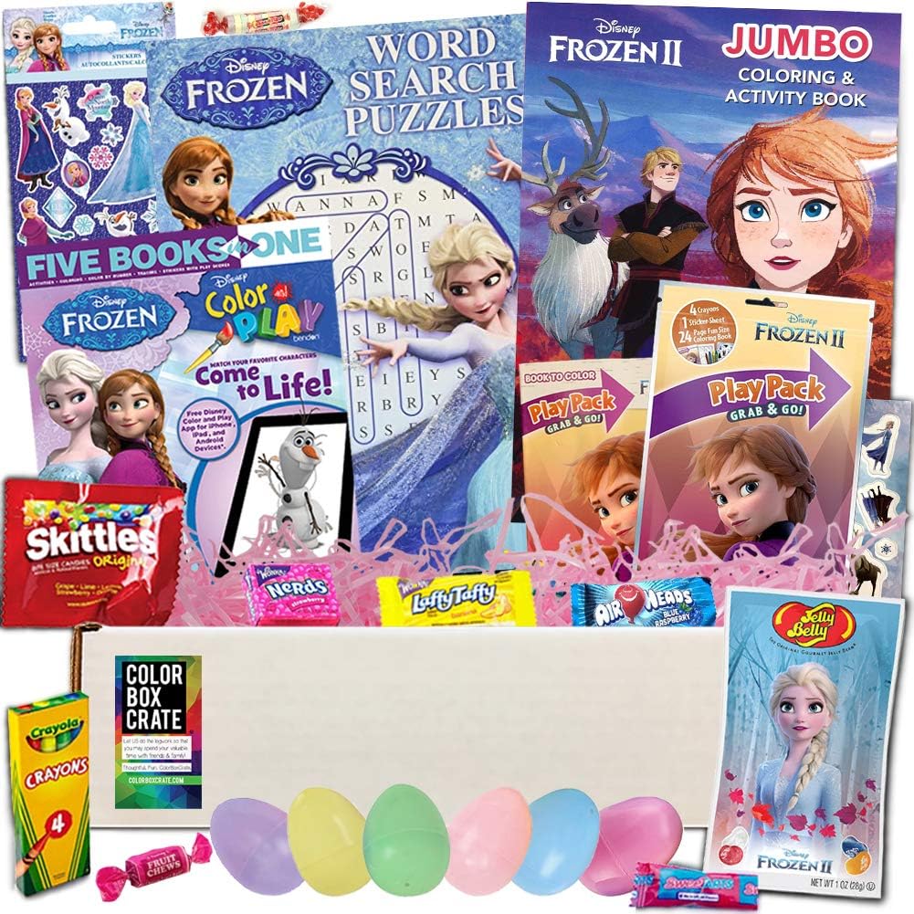 Frozen 2 Easter Basket Care Package, HASSLE FREE 20pc Girls Set, Elsa Frozen 2 Activities, Anna Frozen 2 Coloring Books, Olaf Frozen 2 Stickers, Easter Candy, Filled Easter Eggs, Easter Grass and MORE