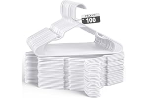 Our Modern Space 100 Pack Adult Plastic Hanger for Shirt Pants Coats Dresses Skirts Suits Jackets - Standard Thick Coat Hanger - Sturdy & Durable Design with Shoulder Grooves Hook - White