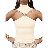 Ymejia Womens Sleeveless Halter Tops Pleated Twist Front Slim Fit Date Night Clubwear Halter Neck Tank Tops