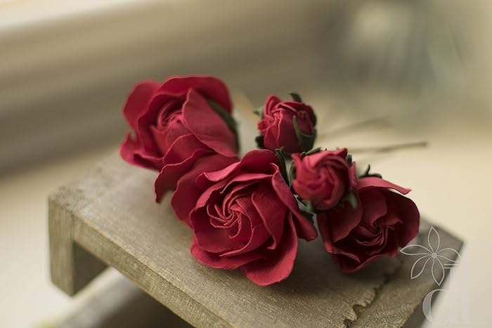 Red Rose Hair Pin Red Flower Hair Piece Weddings Hair Accessories