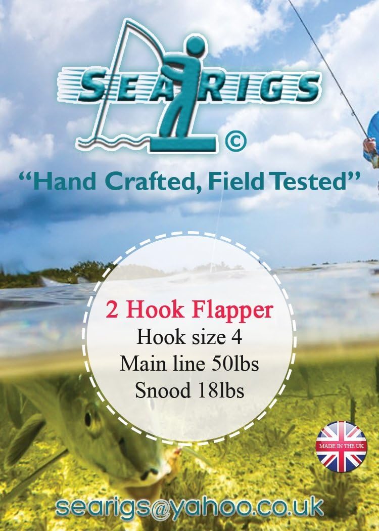 searigs Sea Fishing Rigs, 2 Hook Flapper, Bass, Cod, Whiting and Pollock x 5 Packs,Hand Crafted in the UK.