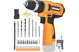 Adedad 12V Cordless Drill Set, Electric Power Drill Kit w/2 Battery and Charger, 3/8 Inch Keyless Chuck,21+1 Position, 2 Variable Speed, LED Light and 42pcs Accessories, Drill Driver Kit