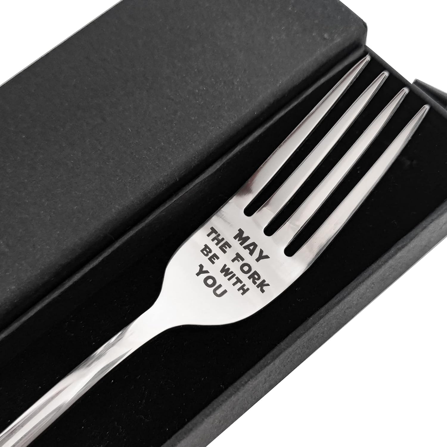 Photo 1 of "May the Fork Be With You" - Laser-Engraved Stainless Steel Fork - Elegant Gift Box Included - Ideal for Movie Enthusiasts and Memorabilia Collectors