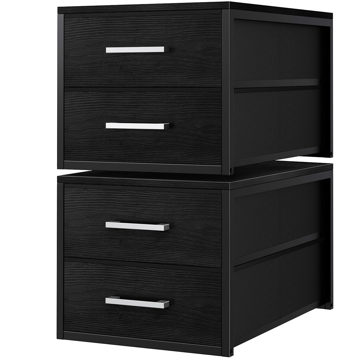 Photo 1 of BOLUO Stackable Storage Drawers Narrow Closet Organizers and Storage Fabric Black 2 Drawer Dresser for Bedroom 2 Packs Modern