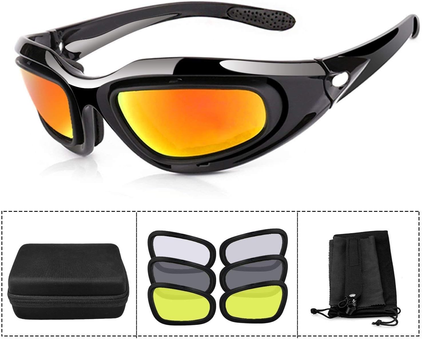 ActionEliters Polarized UV400 Motorcycle Goggles Tactical Eyewear Eyeshield Protective Shooting Safety Glasses Kit w/ 3 Lenses for Shooting Driving Fishing Running and More