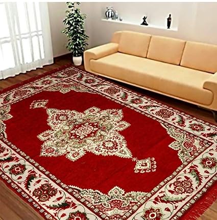 SANSEZZ Zeometric Ethnic Velvet Touch Abstract Chenille Carpet (5Feet X 7Feet) Multi