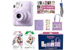 Fujifilm Instax Mini 12 Instant Film Camera All Included Holiday Bundle 2025 + Confetti Instant Film 10 Exposures (Lilac Purple)