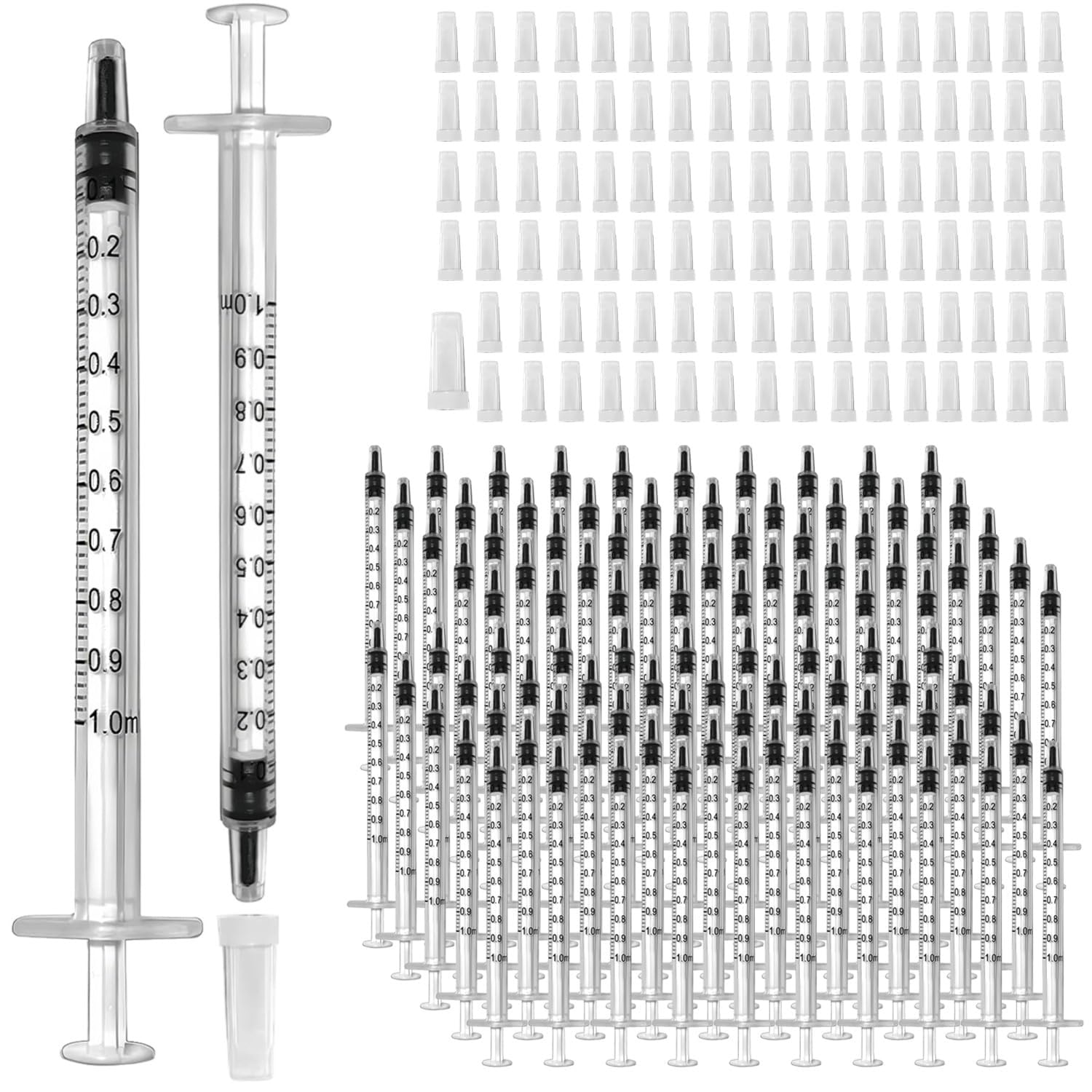 Photo 1 of 100 Pack 1ml Syringe for Liquid, 1cc Plastic Small Syringes for Scientific Labs, Measuring Liquids, Feeding Pets, Medical Student, Oil or Glue Applicator, Non-Sterile, No Needle