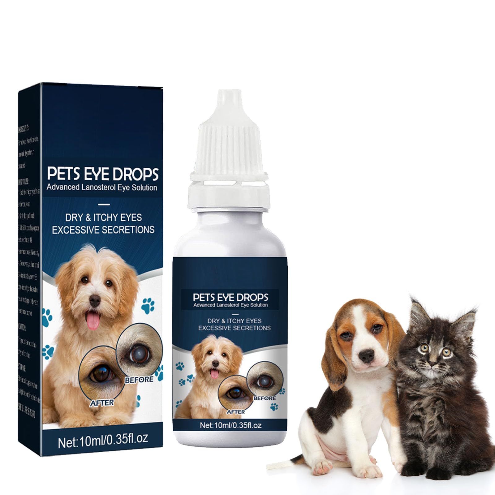Pet Eye Drops,Pet Eye Drops For Cats And Dogs To Remove,Lubricating Eye Drops for Pet,Tear Stain Remover For Dogs & Cats,Eye Itching Relief Potion for Pets,Care And Cleaning Around The Eyes,10 ml