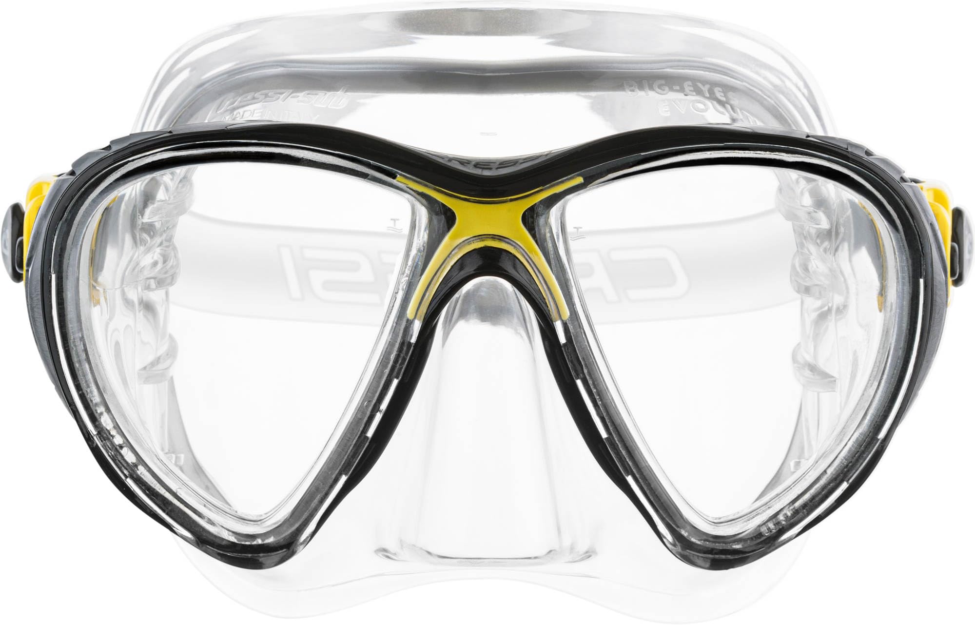 Cressi Big Eyes Evolution Crystal Mask - Revolutionary Adult Diving and Snorkeling Mask High Quality Crystal Silicone, Transparent/Yellow, One Size