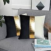 KACOPOL Black Beige Gold Leather Patchwork Velvet Throw Pillow Cover 18x18 Set of 2 Luxury Modern Home Decor Cushion Cover Decorative Pillow for Couch Living Room Bedroom Car (Black, 18x18)