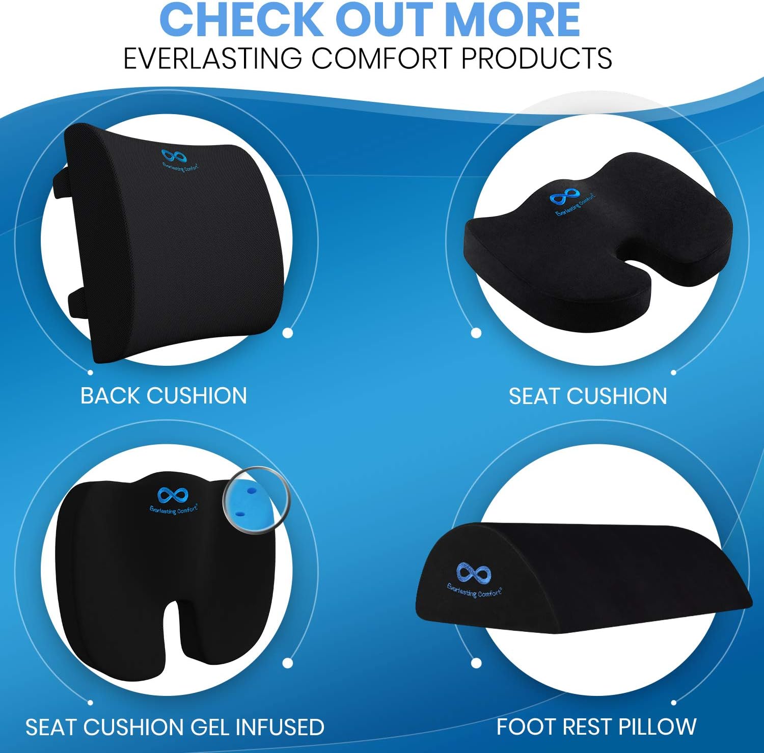 Everlasting Comfort Pure Memory Foam Wheelchair Seat Cushion - Gel Infused and Ventilated - Designed for Hip and Tailbone Pain - Fits Office Chairs - Sciatica and Back Pain Relief: Home & Kitchen