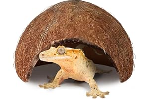 SunGrow Coconut Hut for Crested Gecko, 5x3 Inches Reptile Climbing Hide, Leopard Gecko Tank Cage Habitat Accessories, Smooth-Edged Coconut Shell, for Exercise, Crawling, Perching and Basking Spot