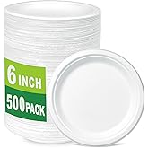 CantaGreen 500 Count 6 Inch Small Heavy Duty Compostable Dessert Plates, Biodegradable Bagasse and Bamboo Fiber Paper Plates