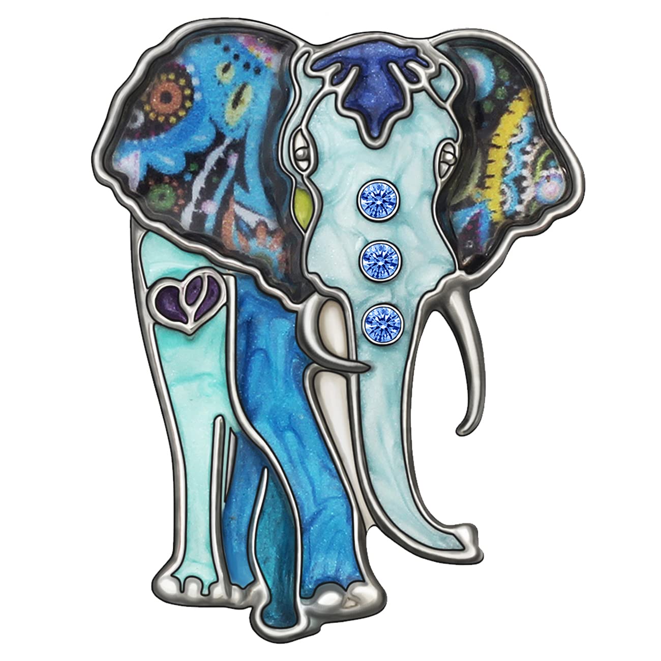 BONSNY Alloy Rhinestone Jungle Elephant Brooch Enamel Pins Jewellery for Women Girls Dress Scarf Accessories Gift (Navy)