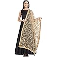 DUPATTA BAZAAR Woman's Gold Embroidered Net Dupatta