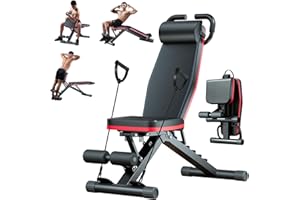 ALSO GO Adjustable Weight Bench, Workout Benches with Leg Extension & Extended Headrest, Foldable Incline Decline Bench Press, Roman Chair, Full Body Strength Training Equipment for Home Gym