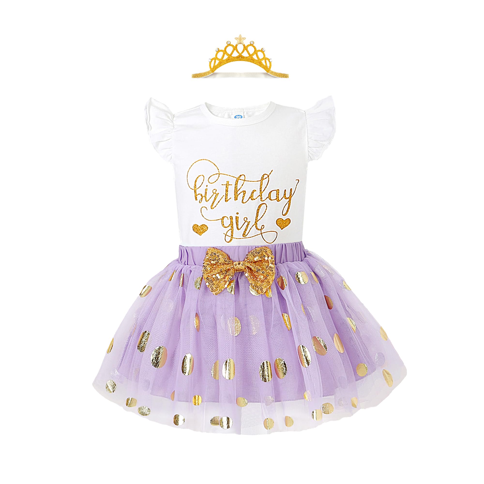 Photo 1 of LYSMuch Girls Birthday Outfit Birthday Girl Shirt Princess Tutu Tulle Skirt Headband (White Purple,10-12Years)