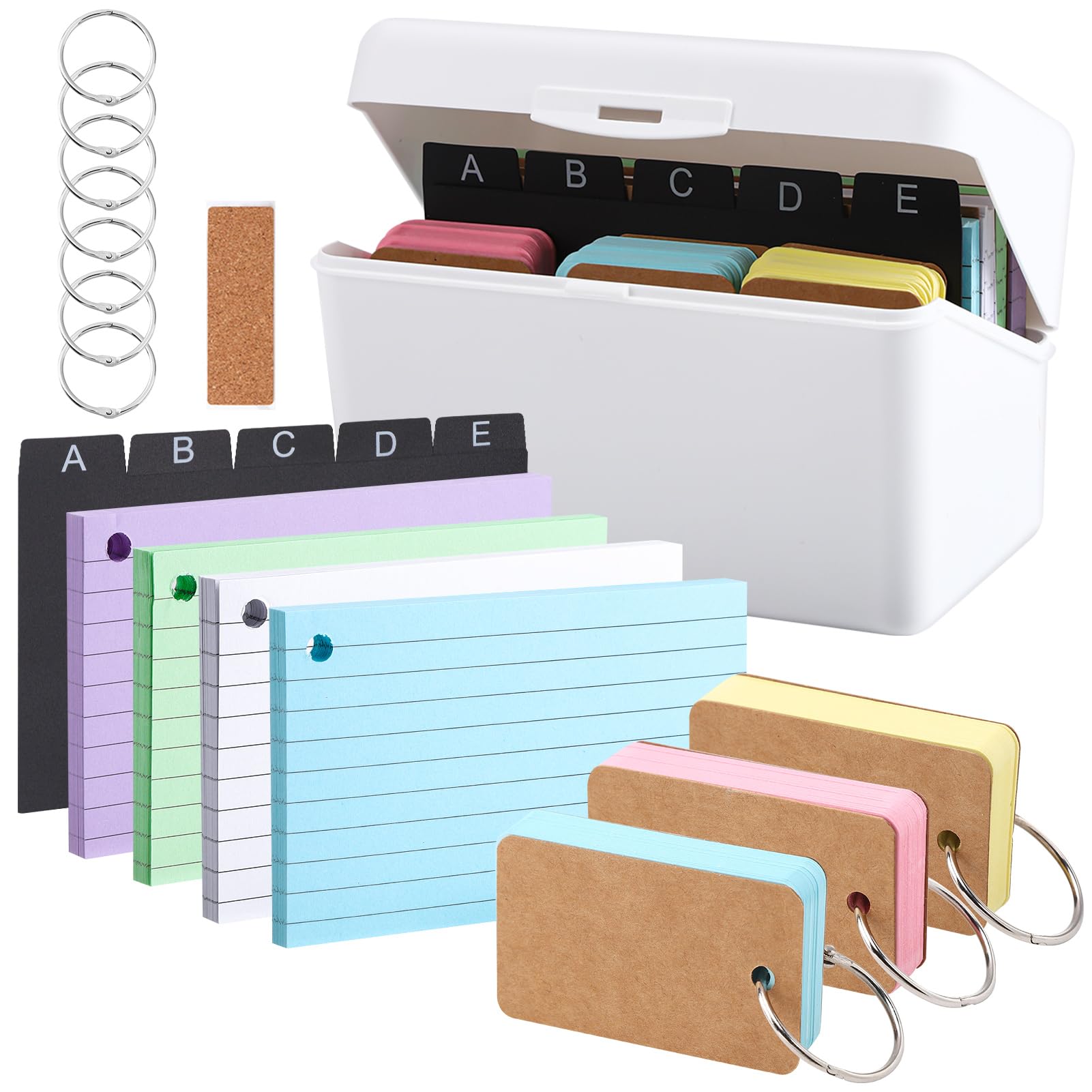 saerryor 3 X 6 inch Index Card Box, 350 Pcs Revision Cards with Dividers and Index Cards, Card File Storage Box for Flash Cards Business Cards School Office(A to E)