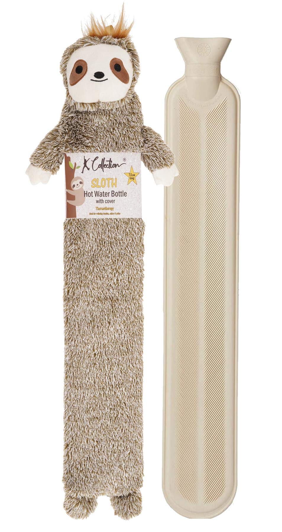 Extra Long Hot Water Bottle – Super Soft Novelty Plush Cover – Natural Rubber 2L Capacity – 72cm Long – Perfect for Pain Relief on Aches or Injuries (Sloth)