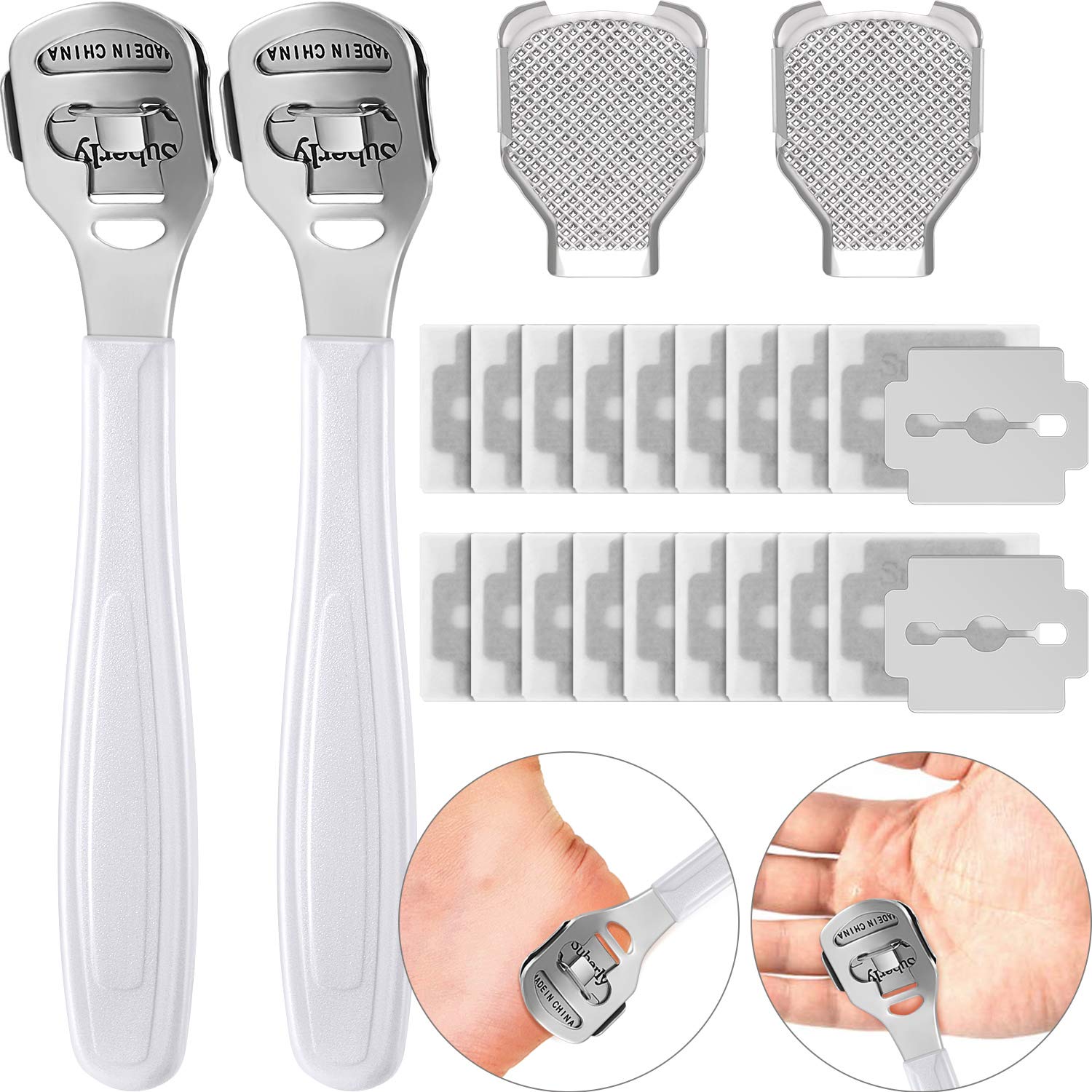 24 Pieces in Total, 2 Callus Shaver Sets Include 20 Replacement Slices 2 Callus Shavers and 2 Foot File Heads Foot Care Tools Hard Skin Remover for Hand Feet (Plastic Handle)