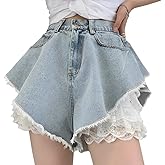 kakarin choyx Y2K Fashion High Waisted Baggy Shorts Women Casual Cute Multilayer Lace Fringe Design Two-Piece Jorts