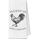ChissNook Fluent in Fowl Language Chicken Kitchen Towels, Chicken Lover Gifts Dish Towels Drying Cloth for Kitchen, Farm Animal Rooster Decorative Hand Towel for Bathroom, 16x24 Inch
