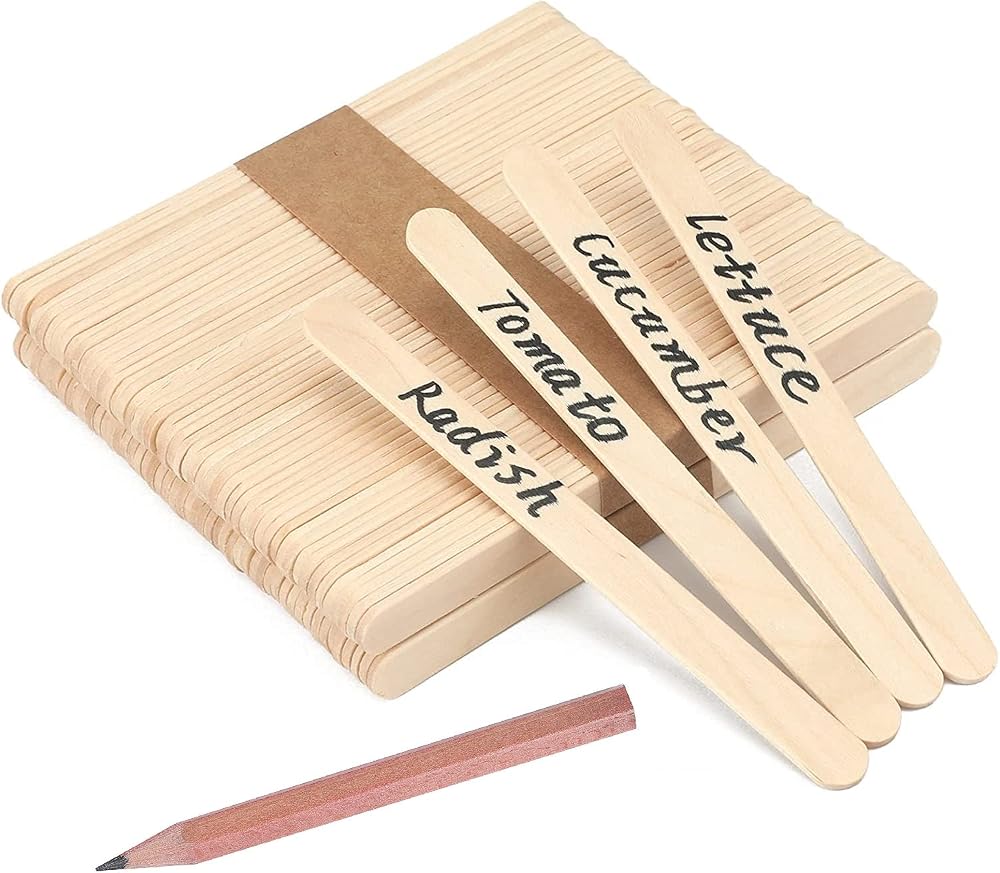 LR Supplies 50 Wooden Plant Labels with Pencil Marker Sticks 92mm x 9mm