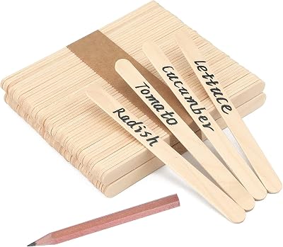 LR Supplies 50 Wooden Plant Labels with Pencil Marker Sticks 92mm x 9mm
