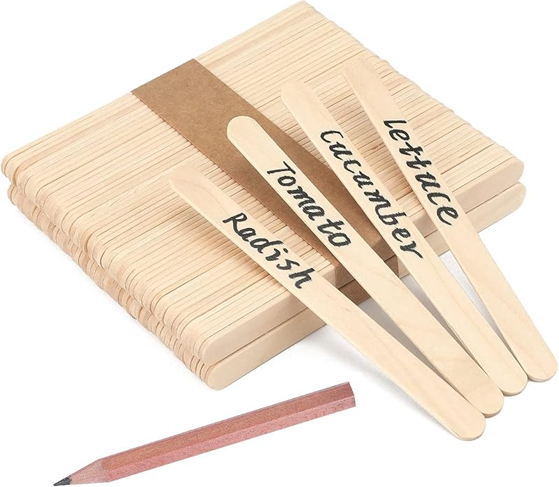 LR Supplies 50 Wooden Plant Labels with Pencil Marker Sticks 92mm x 9mm