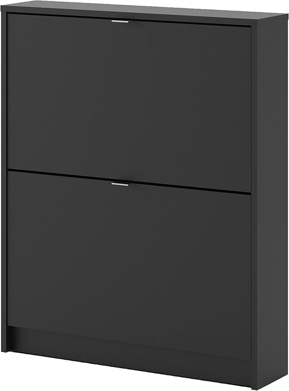 Schuhschrank mit zwei Türen, Farbe Schwarz, 70,3 x 85,2 x 16,55 cm — Foto 5 von 8