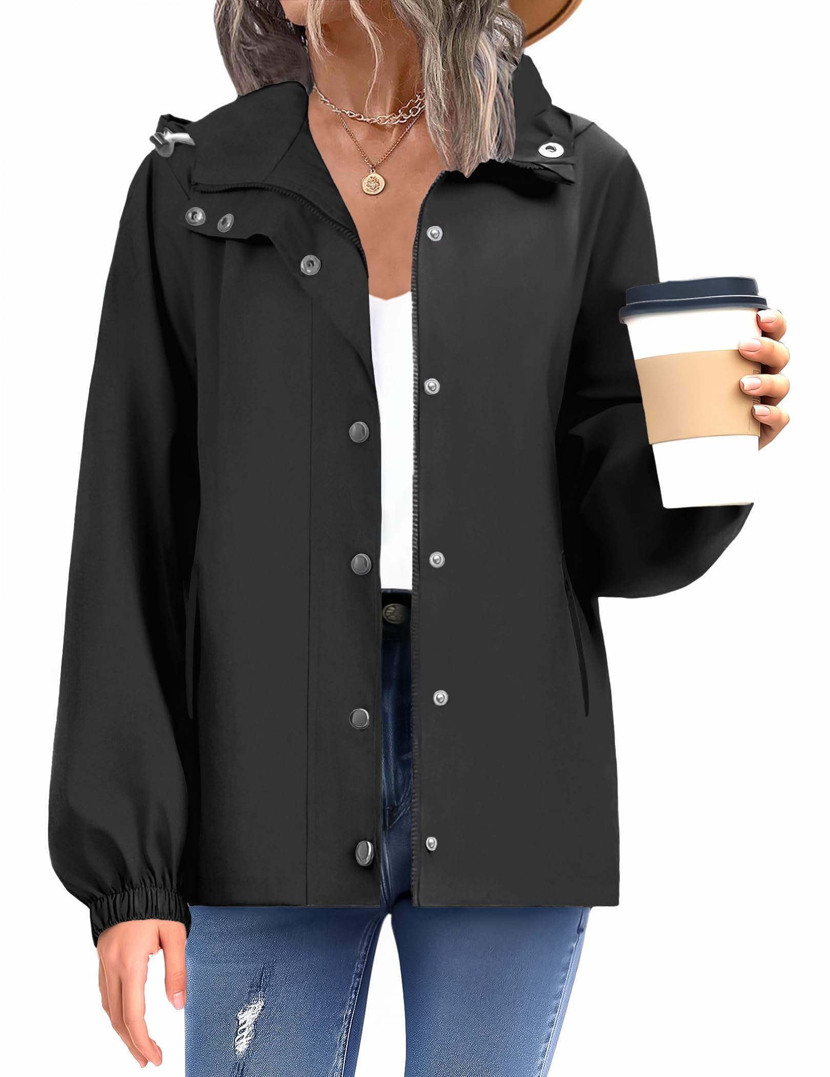 Photo 1 of ***missing a button*** Zeagoo Spring Rain Jacket Rain Coats For Women Wind Breaker Waterproof Lightweight Rain Jacket Women Travel Jacket Black M
***missing a button***