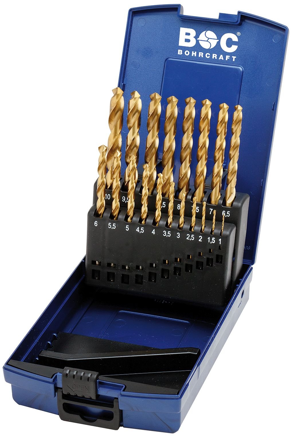 Titanitriert Craft Spiral Drill Bit High-Speed Steel Titanium Nitride Drill Set DIN 338 Type N in ABS Box 19 Pieces 1-10 mm x 0.5 mm increments/KT10 – Pack of 1 11301330019