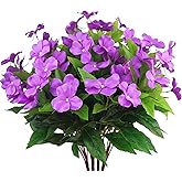 CITYES 4 Pcs Artificial Flowers Outdoor Impatiens UV Resistant Silk Impatiens Flowers Purple Faux Flowers Impatiens Bushes Artificial Impatiens for Pot Patio Lawn Garden Hanging Basket Porch Decor