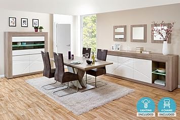 Ensemble Salle A Manger Complete Coloris Chene Gris Et Blanc Laque