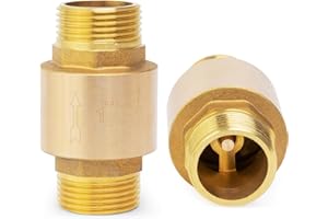 ChillWaves Brass In-Line Spring Check Valve DN25 1" Male Thread, One-Way Non-return Vertical Check Valve，Prevent Water Back-flow(2-PACK)