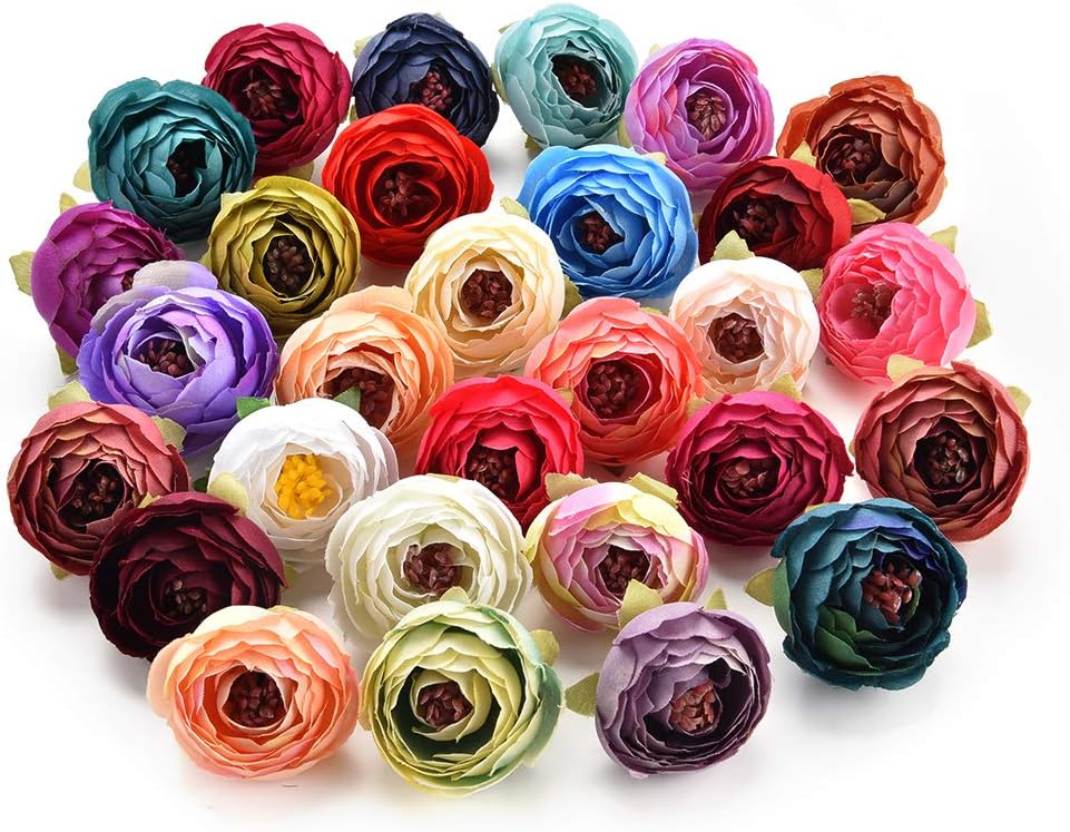 Artificial Flower Silk Artificial Rose Bud Flowers Head Wedding Decoration DIY Wreath Gift Box Scrapbooking Craft Fake Flowers 30PCS 4CM (Multicolor)