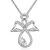 JiaYangJY Sterling Silver Infinity Angel Necklace Heart Birthstone Guardian Angel Pendant Jewelry Gifts for Her