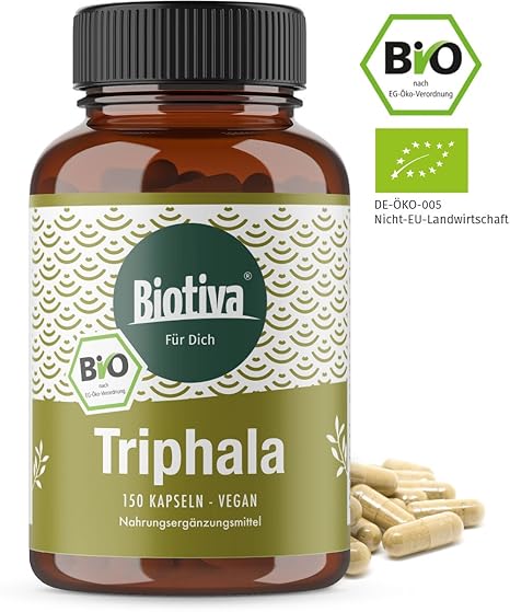 Triphala Bio (150 Kapseln) - 500mg je Kapsel - 75 Tage Dosis - hochdosiertes Biotriphala - abgefüllt und kontrolliert in Deut