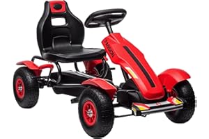 Aosom Pedal Go Kart for Kids, Pedal Car with Adjustable Bucket, Handbrake, 4 Rubber Wheels Powered Ride, Indoor Foot Racer, A