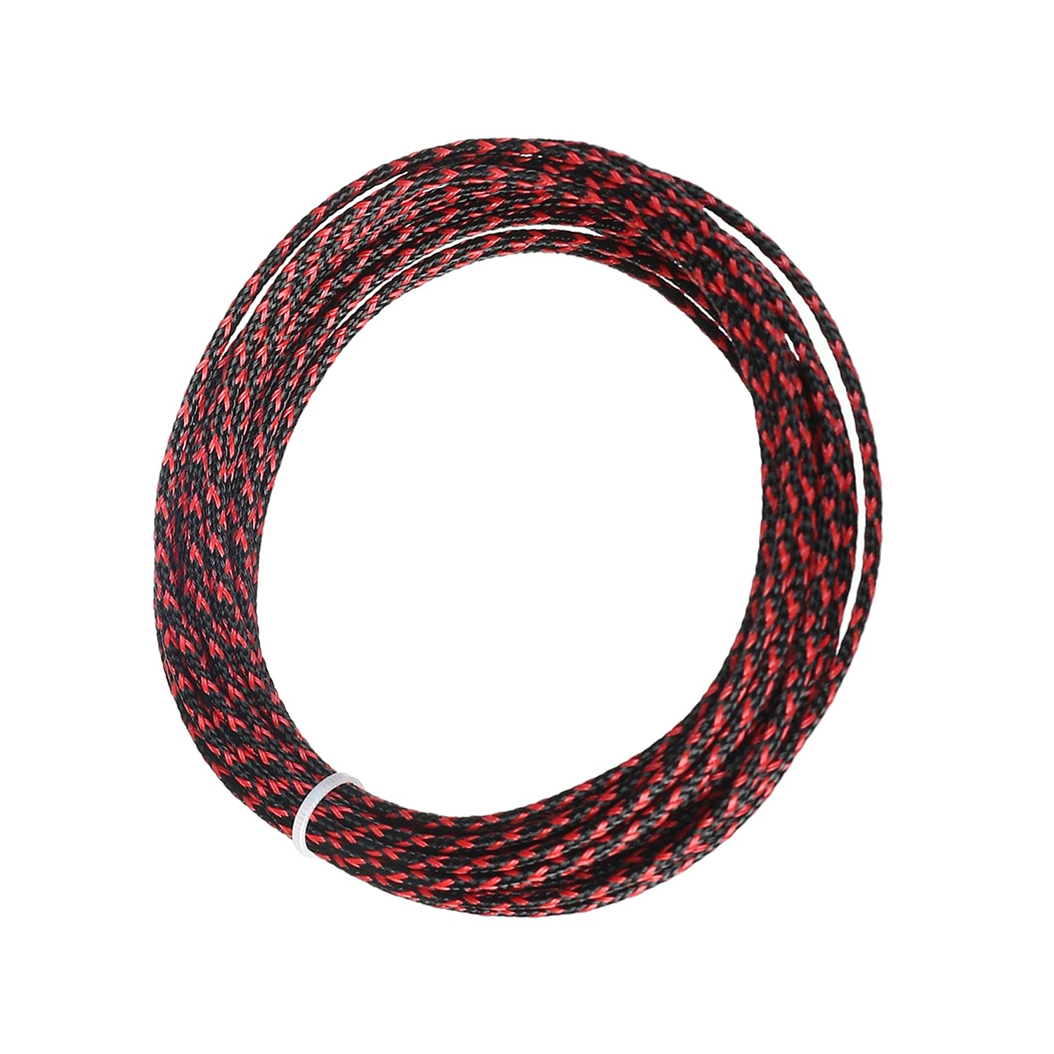 Othmro 1Pc Cable Management Sleeve, Braided Cable Tidy Black and Red, 5m Cable Organizers Cable Protector Wire Tidy for TV/PC USB Cable, 3mm Width