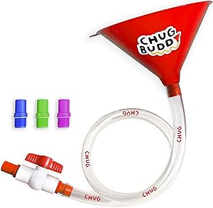 Chug Buddy Beer Bong – Beer Funnel with Valve – Drinking Funnel with Hose – Includes 4 Interchangeable Mouth Pieces – Extra Long 3Ft Tube – Ideal for College, Party, Drinking Games, Red