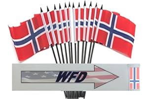 WORLD FLAGS DIRECT Pack of 12 4"x6" International Polyester Miniature Office Desk & Little Table Flags, 1 Dozen Country 4x6 Small Mini Hand Waving Stick Flags (Norway Miniature Flags)