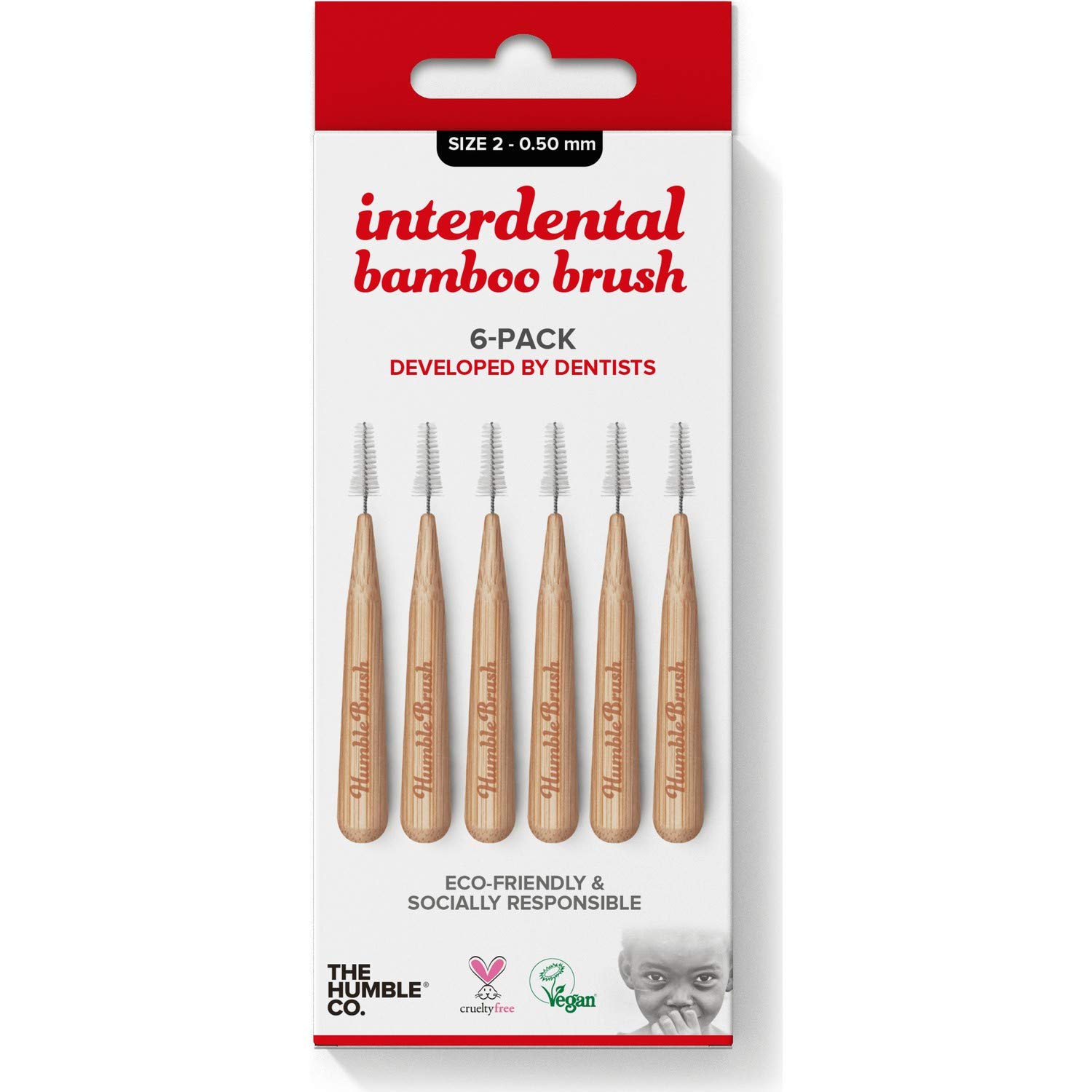 THE HUMBLE CO. - Bamboo Interdental Brush - Size 2-0.5 mm - Developed by Dentists - Designed in Sweden - Sustainable & Reusable - Vegan & Cruelty-Free - Eco-Friendly Packaging - 6p