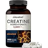 Creatine Monohydrate Capsules 3,000mg Per Serving, 300 Count | Micronized, Unflavored Creatine Pills | Pre-Workout & Muscle Strength Support | Easy to Swallow, Filler-Free | 50 Servings