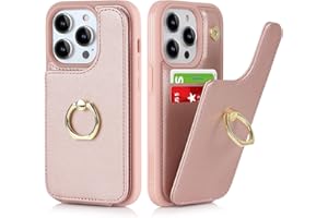 Lipvina for iPhone 14 Pro Case with Card Holder,Credit Card Holder,Ring Stand Kickstand,Flip Shockproof Cute Phone Wallet Case for Women (6.1 inch,Rose Gold)