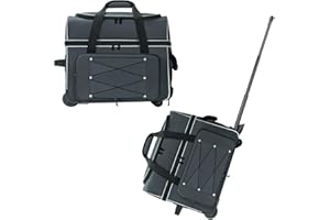 Aleemin Double Roller Bowling Bag with Shoes Compartment, Large Capacity Bag with Multi-Pockets for 2 Balls and Accessories, 2 Ball Bowling Bag with Wheels & Retractable Handle